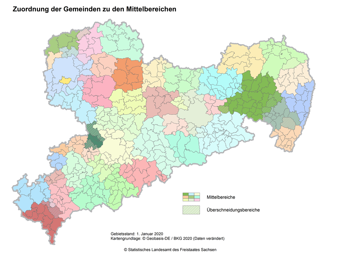 Diese Karte zeigt die Zuordnung der Gemeinden zu den Mittelbereichen.