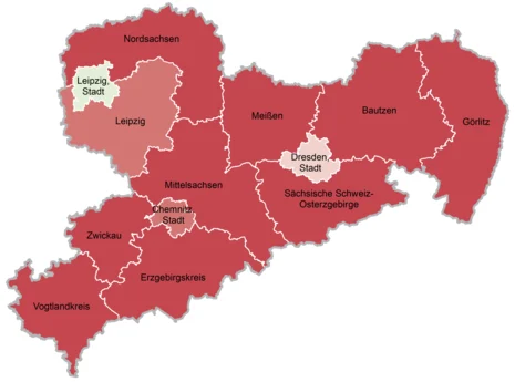 Karte des Freistaates Sachsen mit Kreisgrenzen