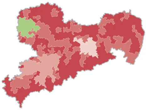Karte des Freistaates Sachsen mit Grenzen der Raumkategorien