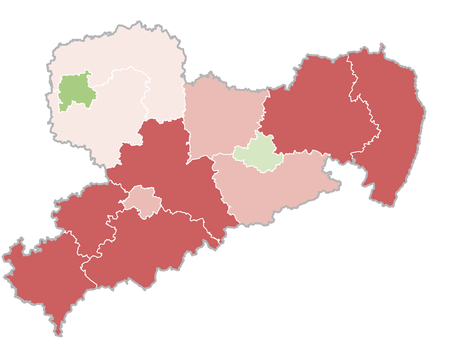 Dieses Vorschaubild zeigt eine Karte von Sachsen, unterteilt nach Kreisen.