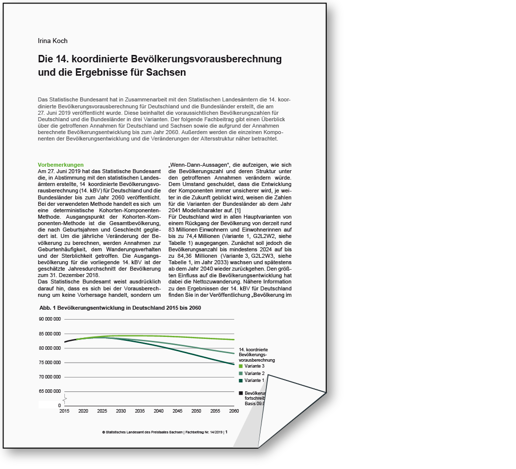 Dieses Bild zeigt eine Vorschau des Fachbeitrages zur 14. koordinierten Bevölkerungsvorausberechnung.